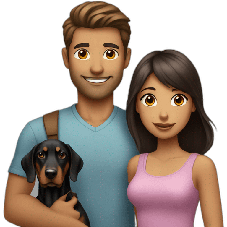 A handsome man with a beautiful girl playing with a boy Doberman dog emoji