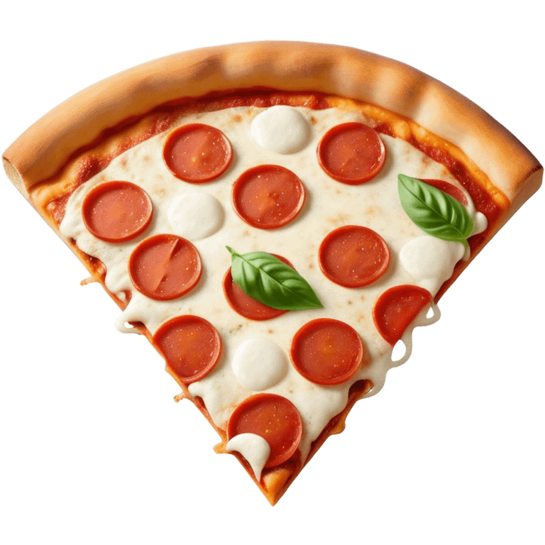 Pizza Napoletana Cinematic Realistic Pizza Napoletana Dish Emoji, depicted as a delicious slice of Neapolitan pizza with a thin, crispy crust, fresh tomato sauce, mozzarella, and basil, rendered with mouth-watering textures and vibrant, warm lighting. emoji