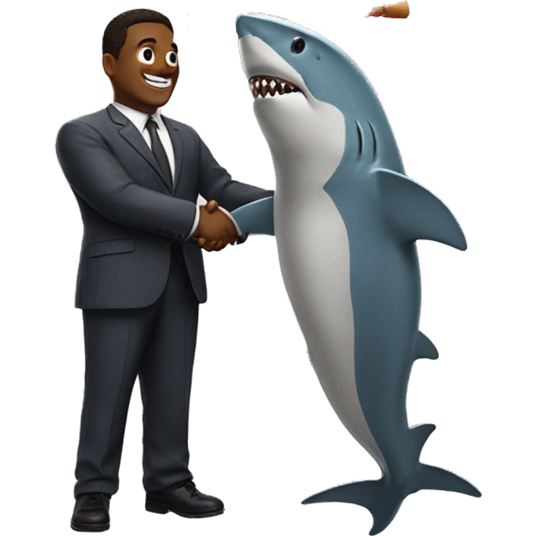 Shark shake hands with pizza emoji