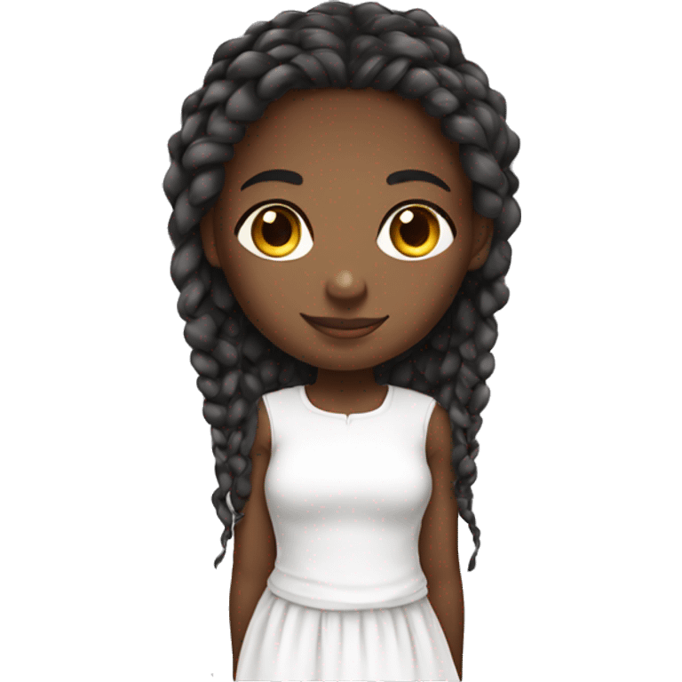 African girl. Long braids with curls on the ends. White clothes. emoji