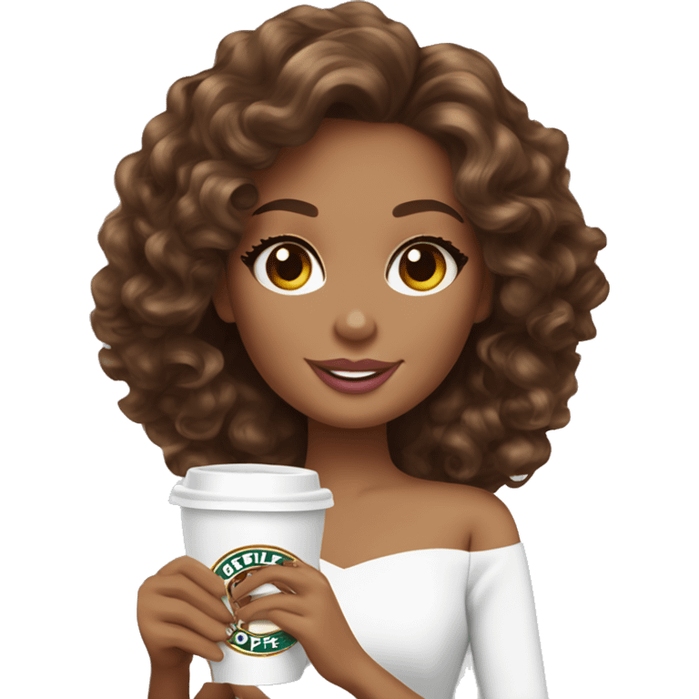 Barbie girl with brown curly hair drinking coffee  emoji