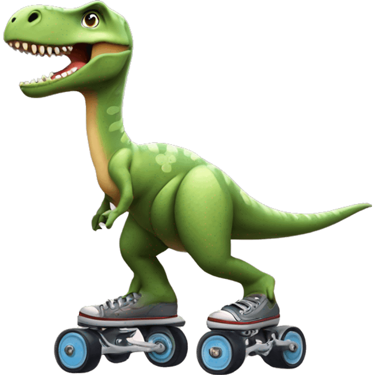 Dinosaur wearing rollerskates ￼  emoji