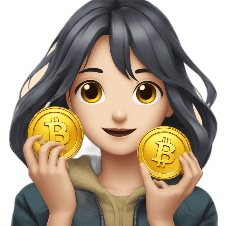 anime girl with bitcoin in hands emoji