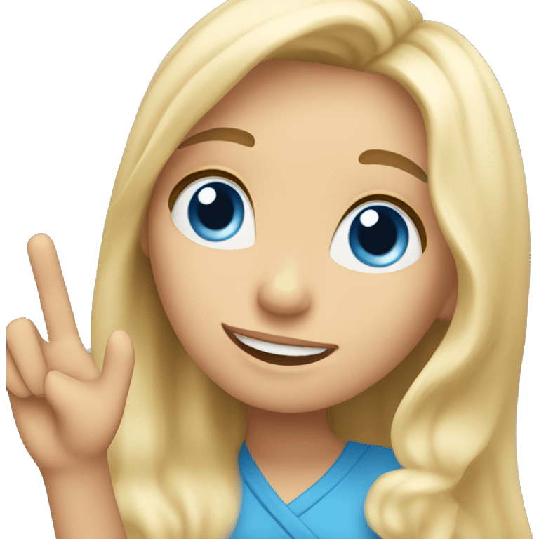 blonde long hair blue eyes girl waving one hand emoji