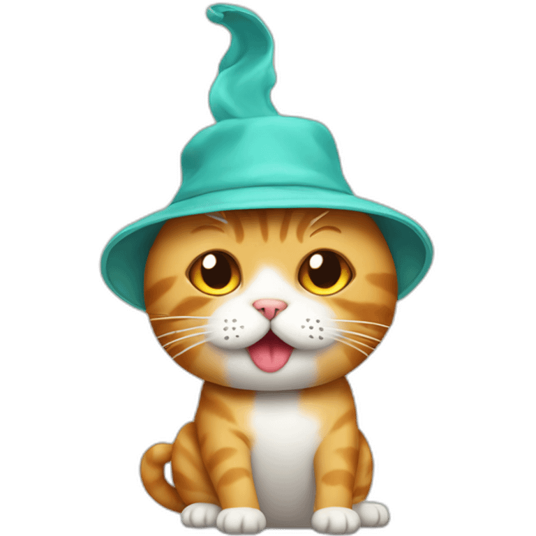 a cat wearing a diarrhea as a hat emoji