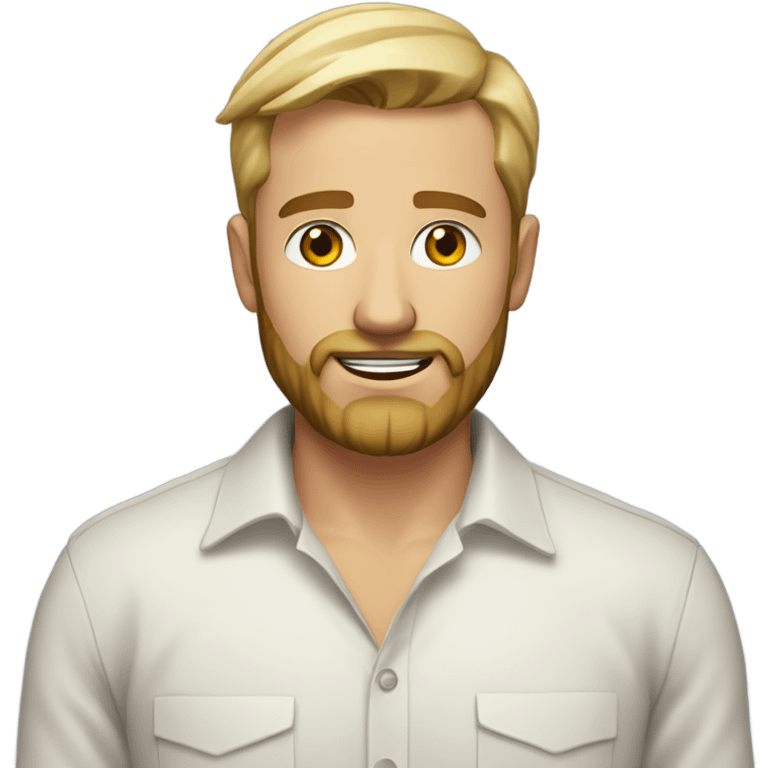 english man, short hair blonde, blonde medium length size full beard, in a smart unbuttoned shirt. emoji