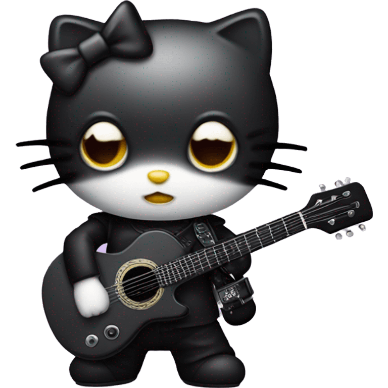 Goth hello kitty with a guitar  emoji