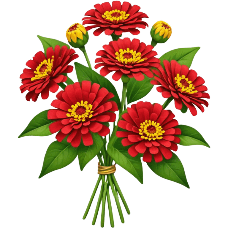 bouquet red Yellow Zinnia, luxuriant, stem, leaf emoji