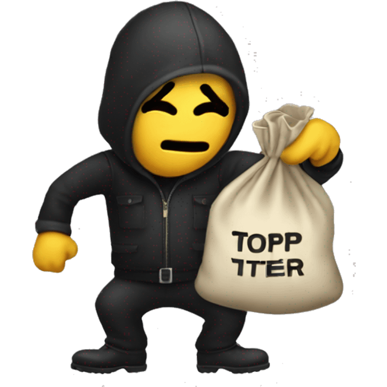 Thief stealing money bag with the word Toptier embroidered on it emoji