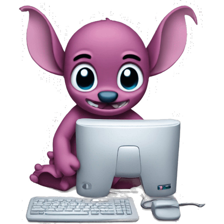 Stitch working on a computer emoji