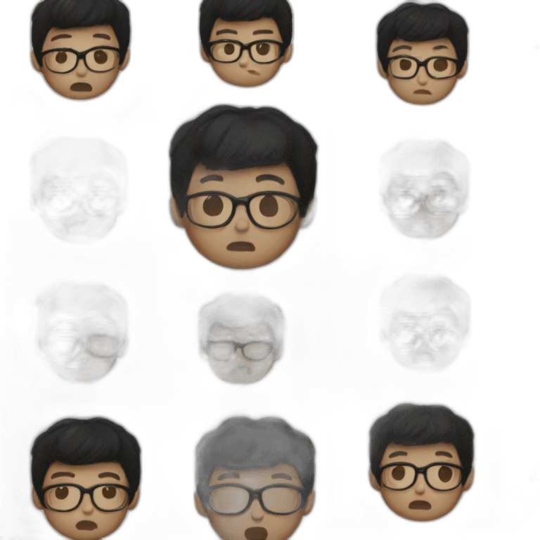 A boy in glasses with black hair and a black sweater is crying emoji