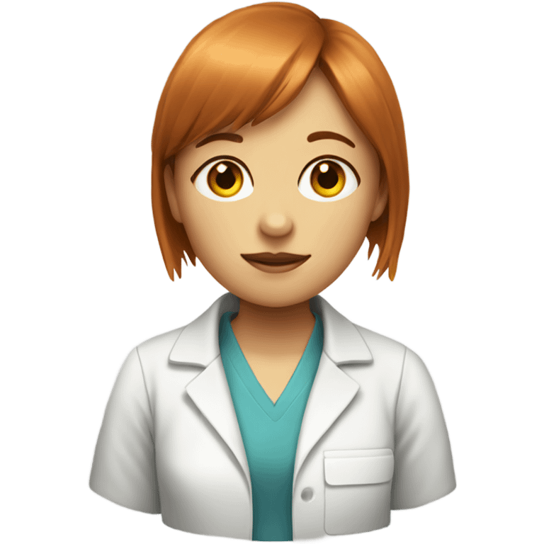 A readhead girl with bangs wearing a lab suit emoji