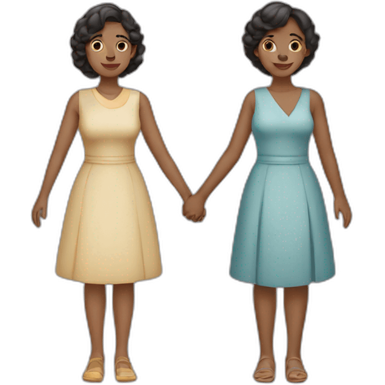 three racially ambiguous women side by side holding hands emoji