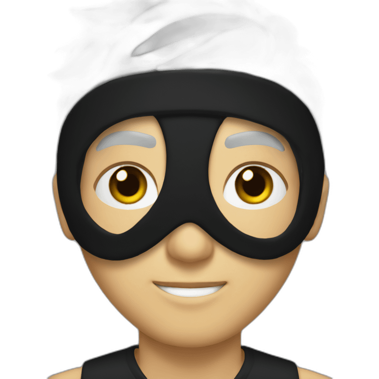 white hair young man with black blindfold on his eyes emoji