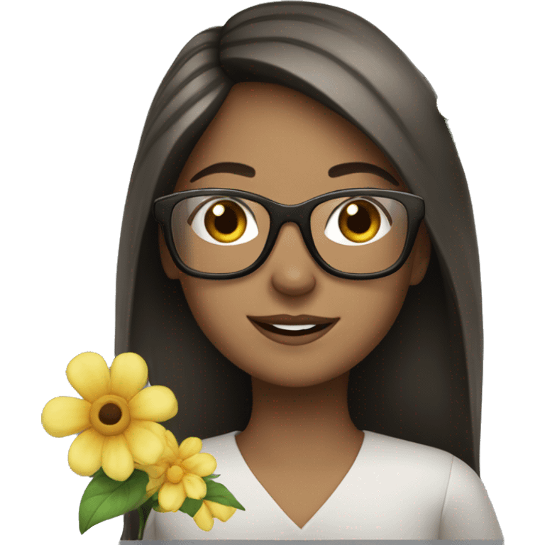 White brunette girl with flowers and glasses emoji