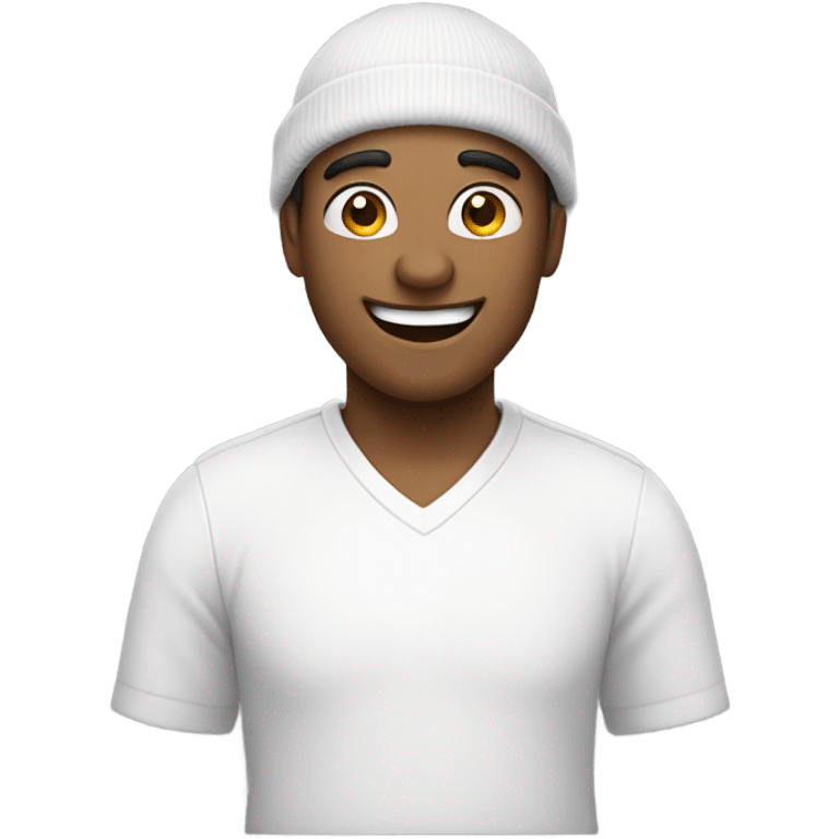 smiling man in white shirt with a beanie on  emoji