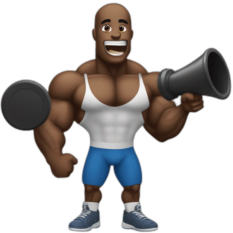 black bodybuilder with megaphone speaking emoji