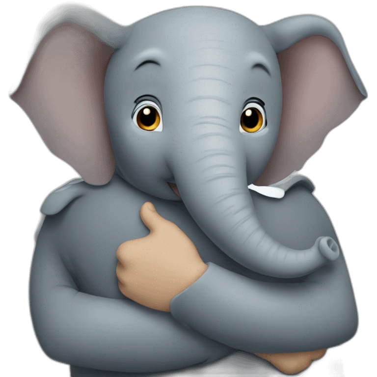 elephant with white man hugging emoji