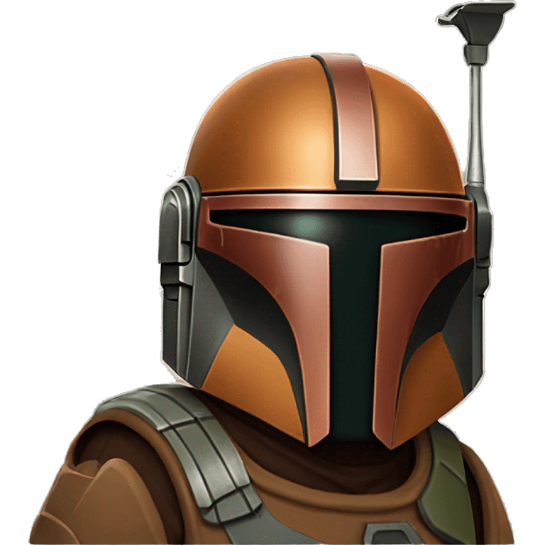 Olive and rust colored Mandalorian helmet with antenna emoji