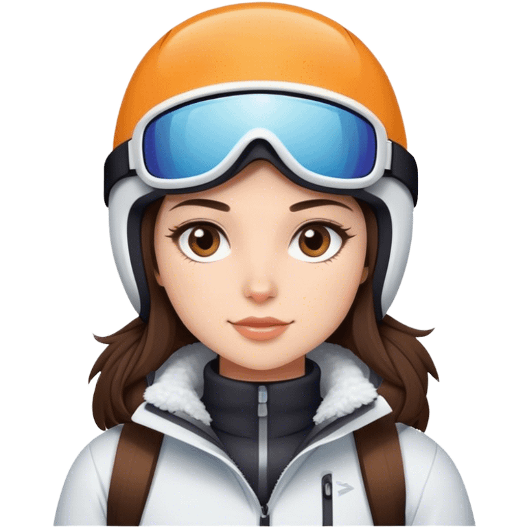 Pretty brunette with light brown eyes skiing and wearing cute snow gear emoji