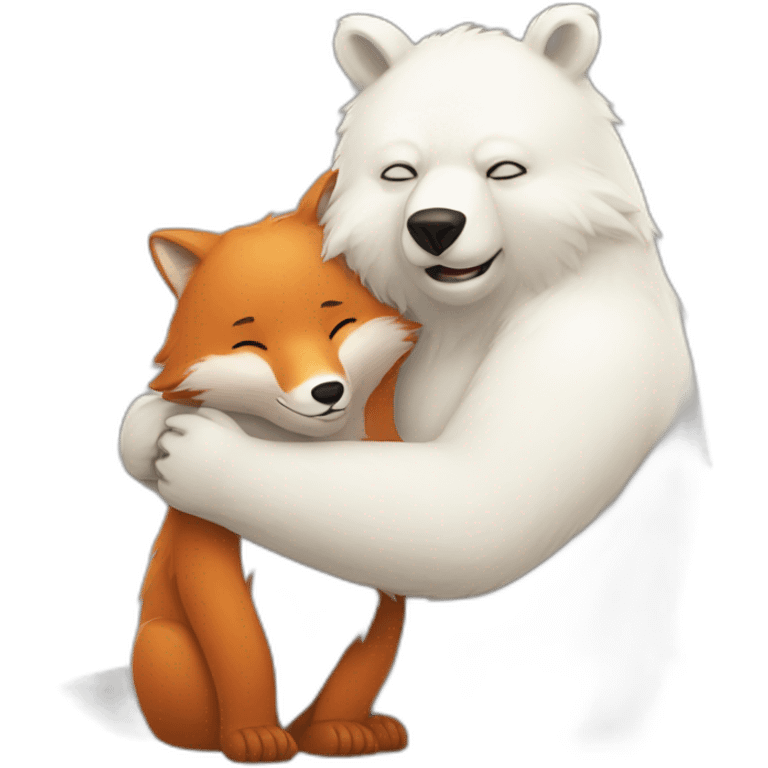 white Bear lovely hugs a fox emoji