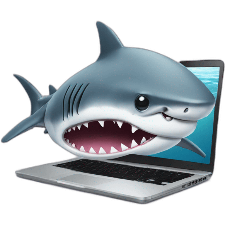 A shark with Sunglasses and a cappy on the laptop s emoji