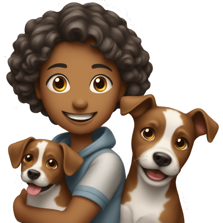 happy girl with dog and boys emoji