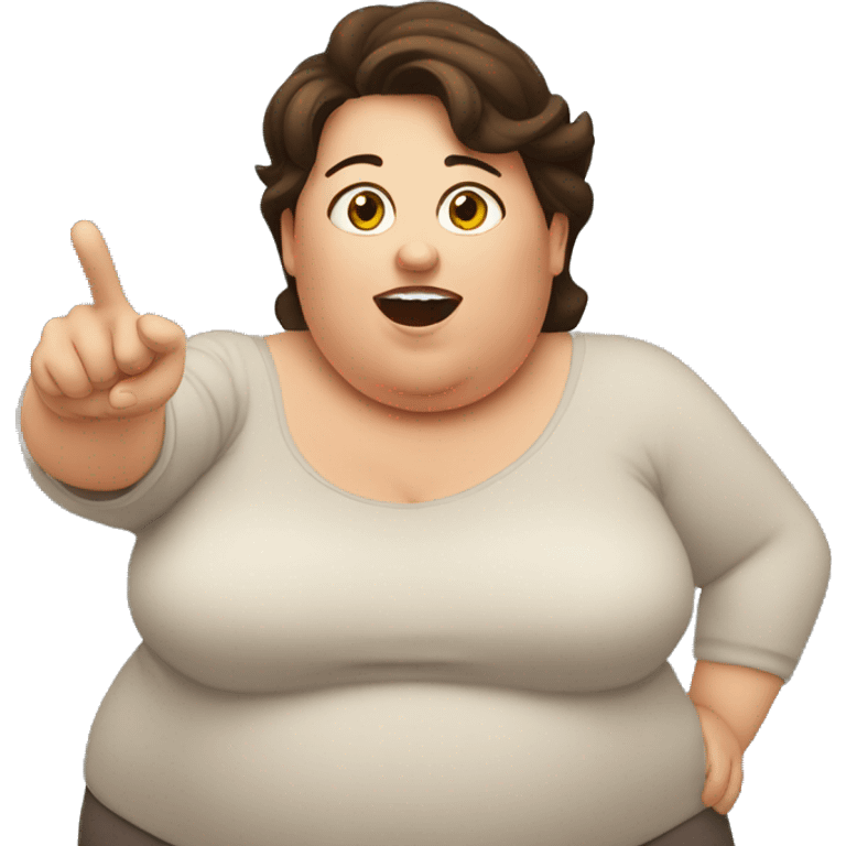 middle aged overweight brunette pointing surprised at what she sees emoji