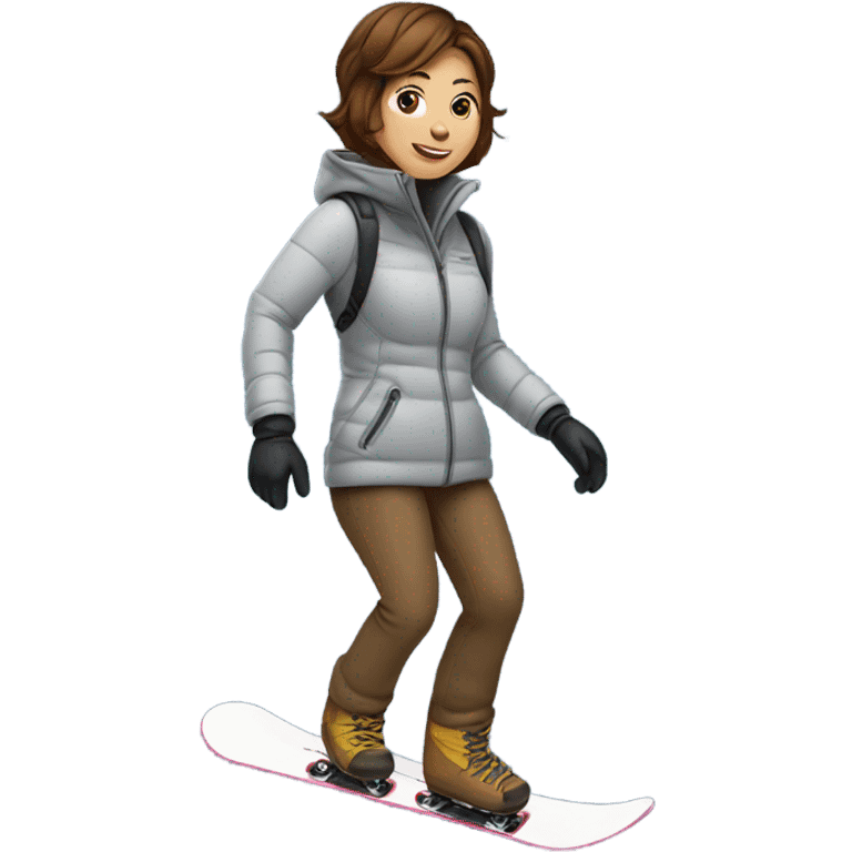 Woman with short brown hair on snowboard emoji