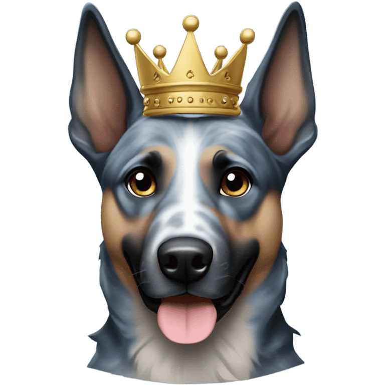 A malinois dark blue merle color with a crown on his head emoji