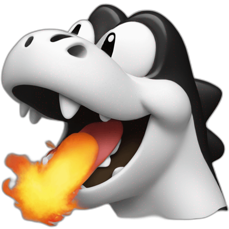 Black Yoshi breathing fire from mouth emoji