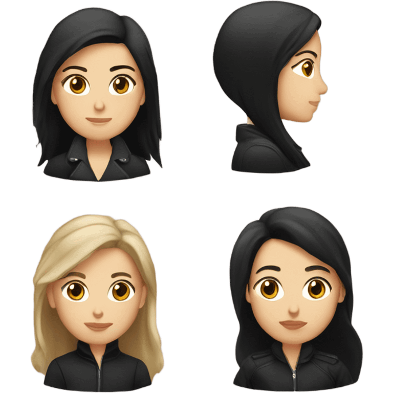 two caucassian woman with black jackets. One has black hair the other one has brown hair and is slightly shorter then the woman with black hair emoji