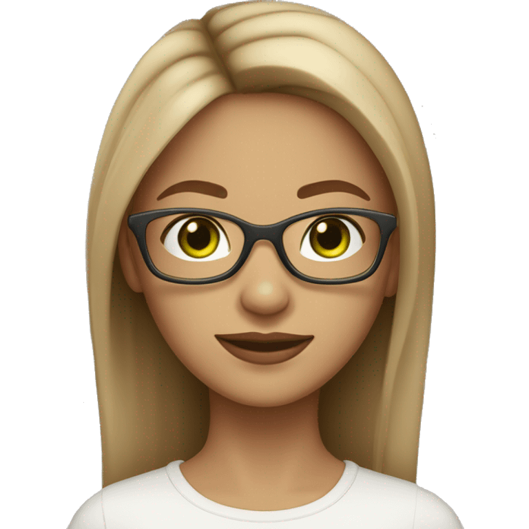 Girl with green eyes, light brown round glasses, 4 earings 2 of those are hoops, light brown hair, half traight hair emoji