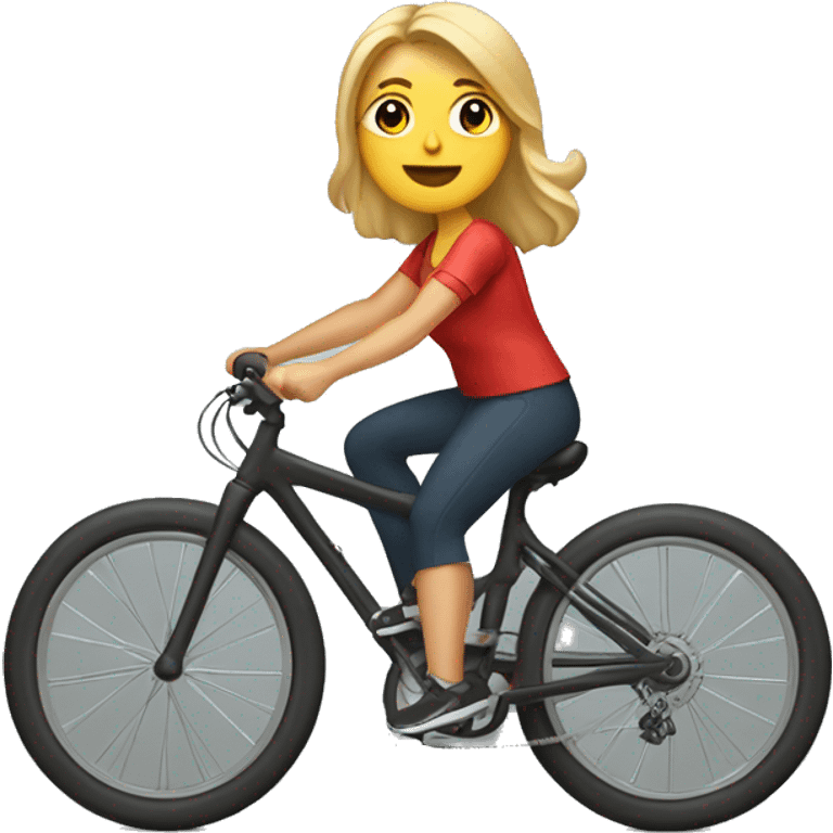 Mujer pecosa rubia en bicicleta de montaña emoji