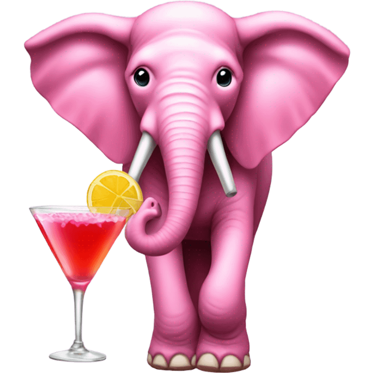 A pink Elephant wearing a ribbon holding a cocktail emoji