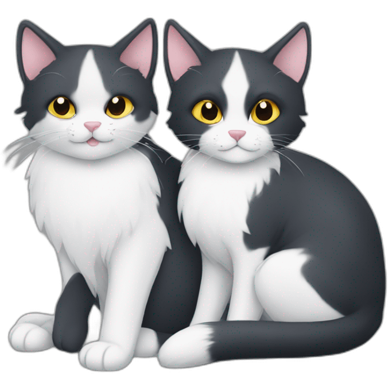 tuxedo cat and silver fox cuddling emoji