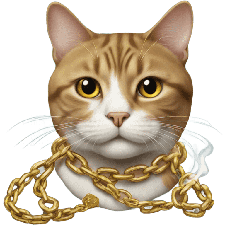 Cat smoking and has with a giant gold chain emoji