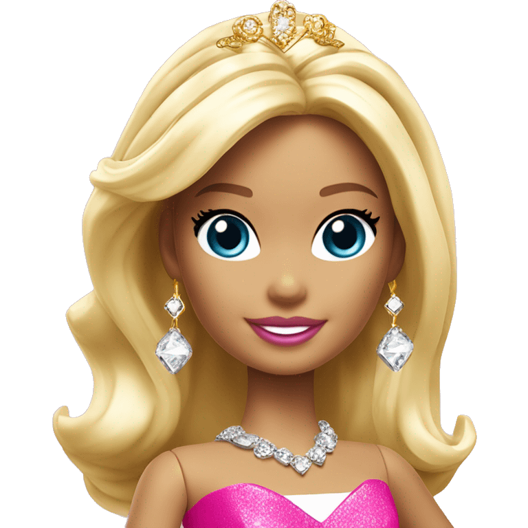 barbie princess charm school, hot pink diamond, gold tiara, white blonde emoji