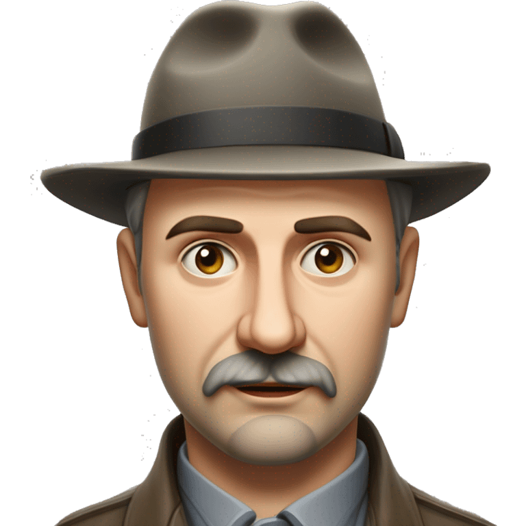 Russian writer Alexander Kuprin Photorealism A plump serious man of Slavic appearance with Small eyes with goatee beard and mustache, with a  short haircut, big detailed face, wrinkled face, wearing a fedora hat emoji