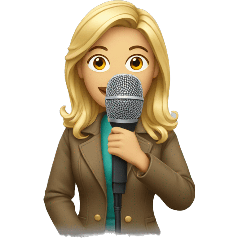 female journalist with microphone emoji