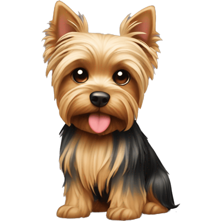 Yorkshire terrier in an embrace with a heart emoji