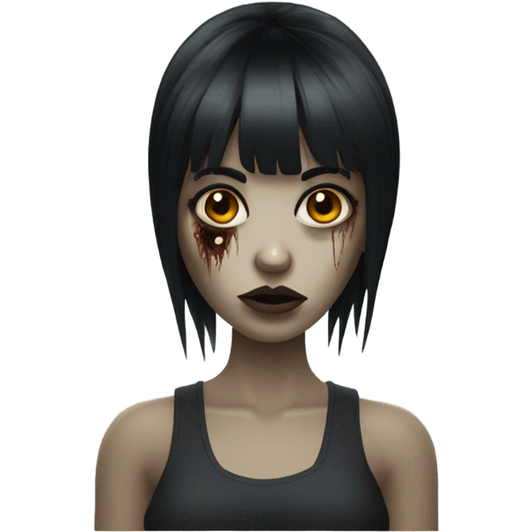 Zombie girl with bangs and long black hair emoji