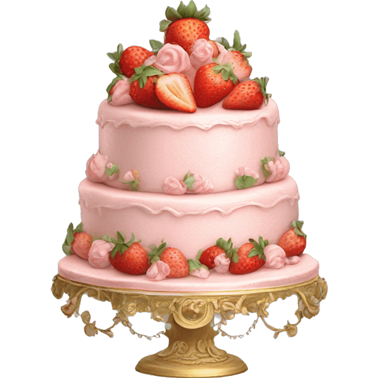 vintage rococo highly detailed pale pink cake with strawberries emoji