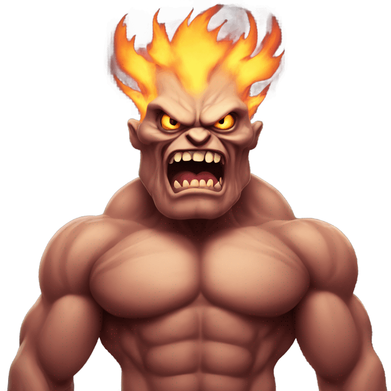 A very scary human Monster with Big muscle arms and flaming eyes  emoji