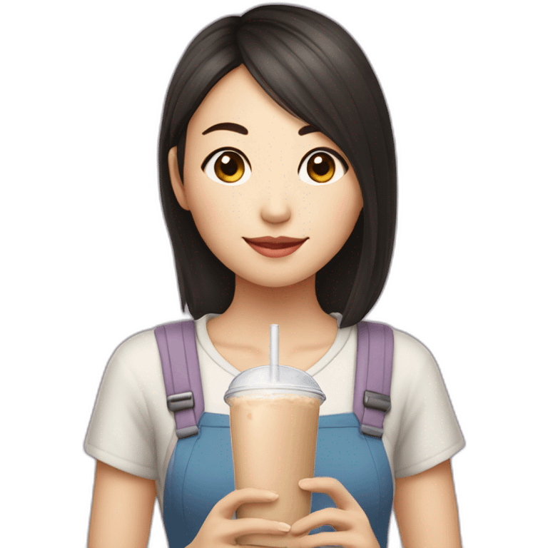 an asian girl drinking a Milk tea beverage emoji