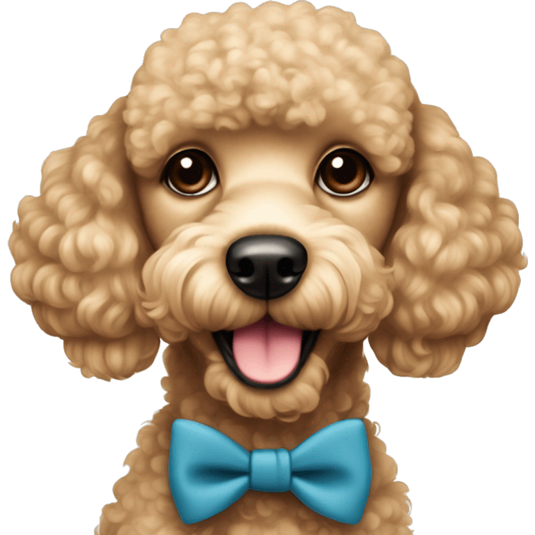 Beige tan poodle with small round face black eyes and a bowtie  emoji