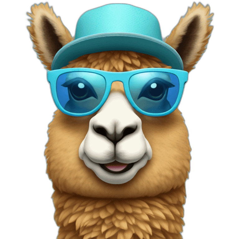 alpaca-with-sun-glasses-and-light-blue-hat emoji