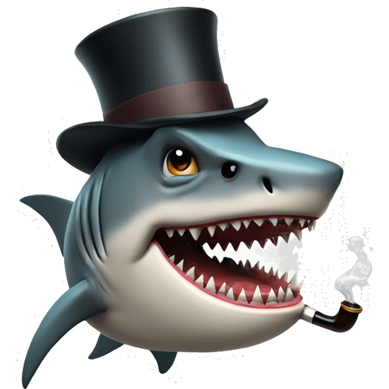 an angry shark smoking a pipe with a tophat emoji