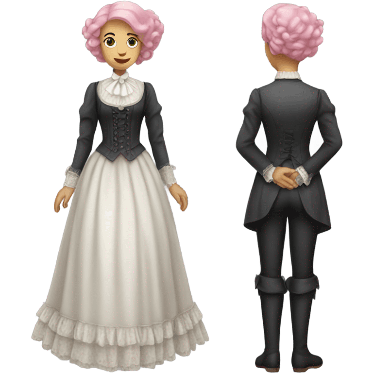 a white woman in Victorian  pink hair, full body  emoji