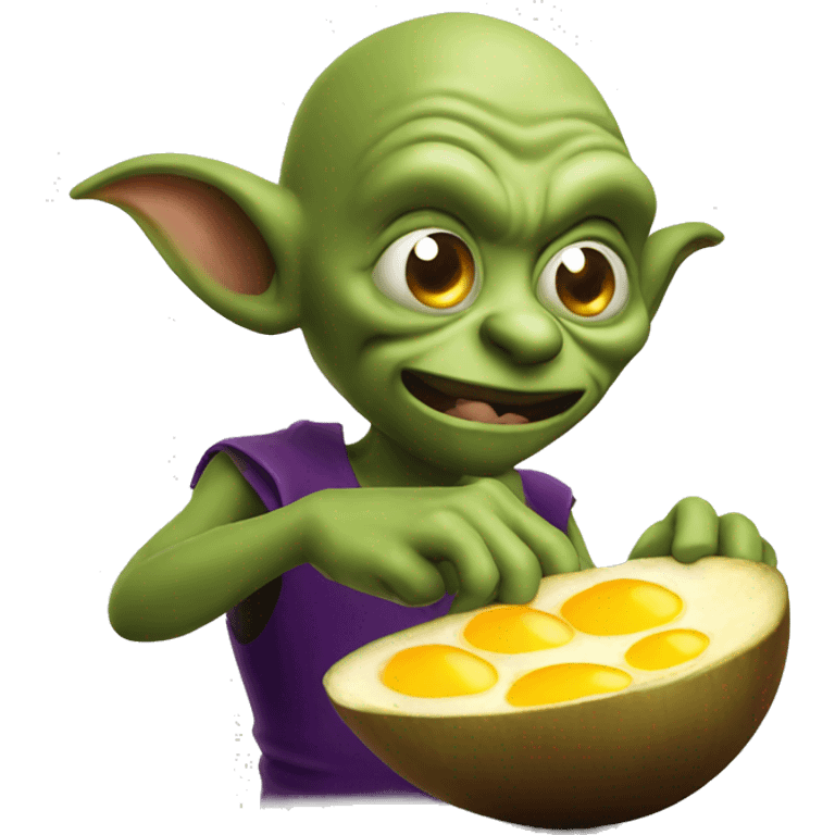 Goblin eating a egg plant  emoji